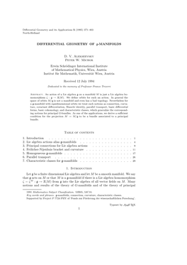 DIFFERENTIAL GEOMETRY of G-MANIFOLDS D. V. Alekseevsky Peter W. Michor Erwin Schrödinger International Institute of Mathematica
