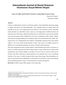 International Journal of Social Sciences Uluslararası Sosyal Bilimler Dergisi