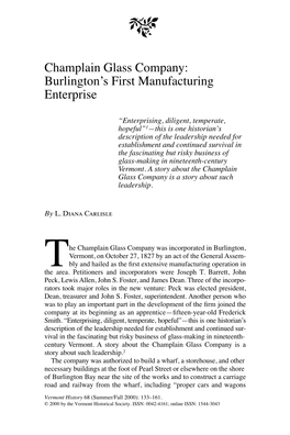 Champlain Glass Company: Burlington’S First Manufacturing Enterprise