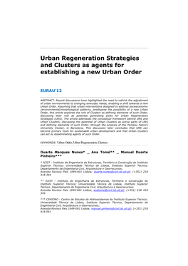 Urban Regeneration Strategies and Clusters As Agents for Establishing a New Urban Order