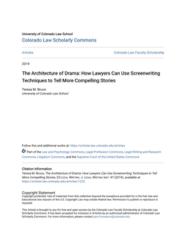 The Architecture of Drama: How Lawyers Can Use Screenwriting Techniques to Tell More Compelling Stories