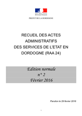Recueil Des Actes Administratifs Des Services De L'etat En Dordogne