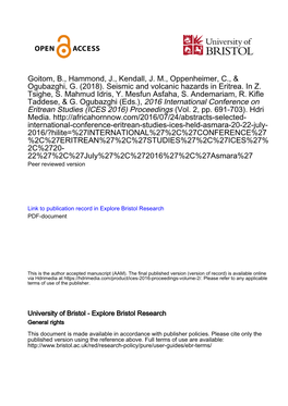 (2018). Seismic and Volcanic Hazards in Eritrea. in Z