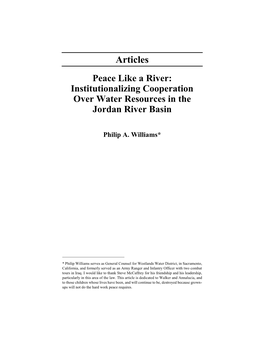 Peace Like a River: Institutionalizing Cooperation Over Water Resources in the Jordan River Basin