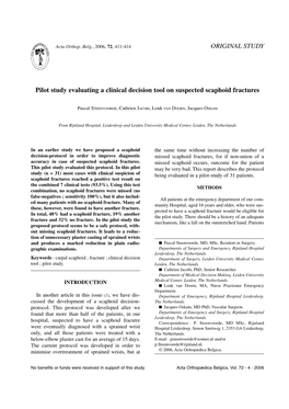 ORIGINAL STUDY Pilot Study Evaluating a Clinical Decision Tool