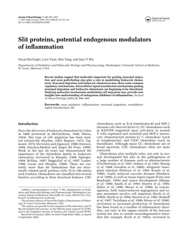 Slit Proteins, Potential Endogenous Modulators of Inﬂammation