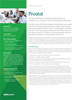 Pivotal Software Chooses Hybrid Cloud Platform to Connect Far-Flung Global Startup