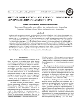 Study of Some Physical and Chemical Parameters in Euphrates River in Samawah City, Iraq