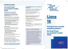 Ligne 18 « D’Intérêt National Et Urgent », Elle Justiﬁ E Préfecture De Paris / Unité Départementale Le Démarrage De Cette Enquête Dès Le Mois De Juin