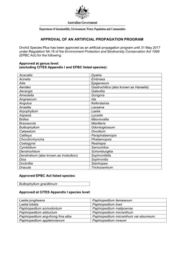 Approval of an Artificial Propagation Program