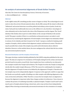 An Analysis of Astronomical Alignments of Greek Sicilian Temples