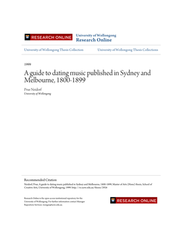 A Guide to Dating Music Published in Sydney and Melbourne, 1800-1899 Prue Neidorf University of Wollongong