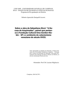 Sobre a Obra De Sebastiano Ricci: “A Re- Cusa De Arquimedes”