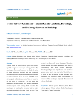 Minor Salivary Glands and 'Tubarial Glands'