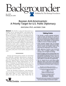 Russian Anti-Americanism: a Priority Target for U.S