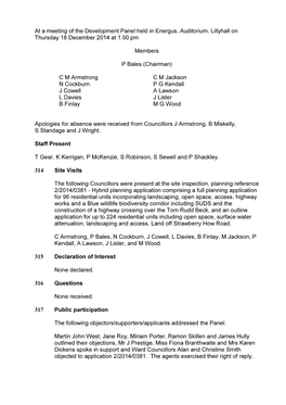 At a Meeting of the Development Panel Held in Energus, Auditorium, Lillyhall on Thursday 18 December 2014 at 1.00 Pm