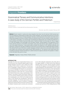 Grammatical Tenses and Communicative Intentions: a Case Study of the German Perfekt and Präteritum Original Study