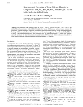 Structures and Energetics of Some Silicon-Phosphorus Compounds: Sihmphn, Sihmphnsiho, and (Sih3)3P