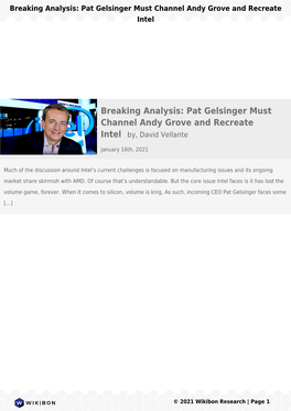 Pat Gelsinger Must Channel Andy Grove and Recreate Intel