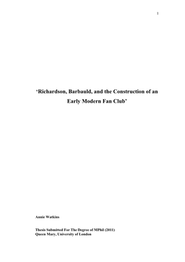 Richardson, Barbauld, and the Construction of an Early Modern Fan Club’