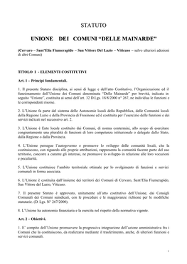 Statuto Unione Dei Comuni “Delle Mainarde”