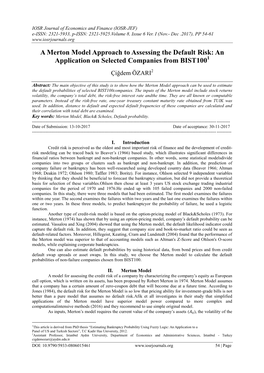 A Merton Model Approach to Assessing the Default Risk: an Application on Selected Companies from BIST1001