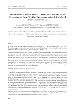 Formulation, Physicochemical, Nutritional and Sensorial Evaluation of Corn Tortillas Supplemented with Chía Seed (Salvia Hispanica L.)