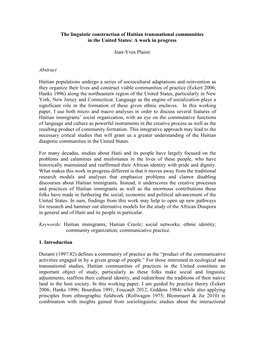 Towards an Understanding of Haitian Immigrants in the New York, New Jersey and Connecticut Tri-State Region