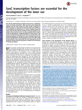 Soxc Transcription Factors Are Essential for the Development of the Inner Ear