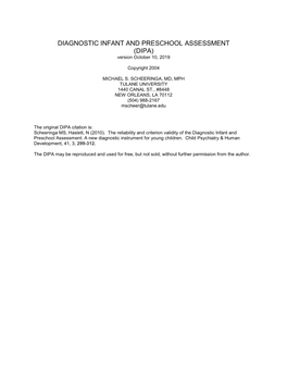 DIAGNOSTIC INFANT and PRESCHOOL ASSESSMENT (DIPA) Version October 10, 2019