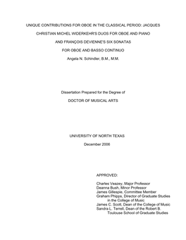 Unique Contributions for Oboe in the Classical Period: Jacques Christian Michel Widerkehr's Duos for Oboe and Piano And