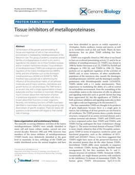 Tissue Inhibitors of Metalloproteinases Gillian Murphy*