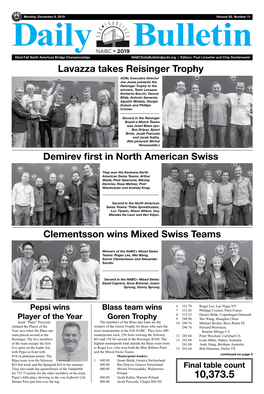 Lavazza Takes Reisinger Trophy Clementsson Wins Mixed Swiss Teams Demirev First in North American Swiss