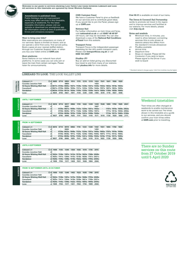 Weekend Timetables There Are No Sunday Services on This Route From