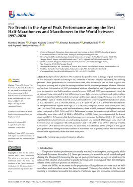 No Trends in the Age of Peak Performance Among the Best Half-Marathoners and Marathoners in the World Between 1997–2020