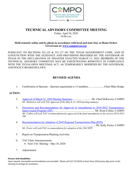 TECHNICAL ADVISORY COMMITTEE MEETING Friday, April 24, 2020 10:00 A.M