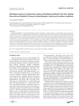 Hatching Response to Temperature Along a Latitudinal Gradient by the Fairy Shrimp Branchinecta Lindahli (Crustacea; Branchiopoda; Anostraca) in Culture Conditions