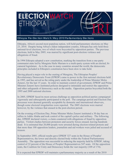 Ethiopia Pre-Election Watch: May 2010 Parliamentary Elections