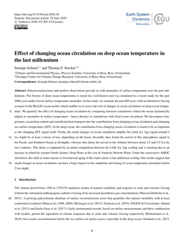 Effect of Changing Ocean Circulation on Deep Ocean Temperature in the Last Millennium Jeemijn Scheen1,2 and Thomas F