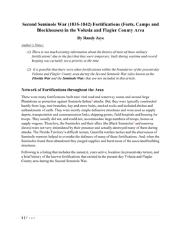 Second Seminole War (1835-1842) Fortifications (Forts, Camps And