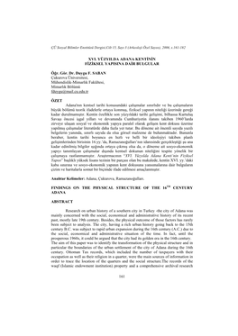 161 Xvi. Yüzyilda Adana Kentinin Fiziksel