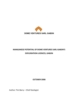 Manganese Potential of Dome Ventures Sarl Gabon’S Exploration Licences, Gabon