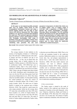 Gis Modelling of Solar Potential in Toplica Region