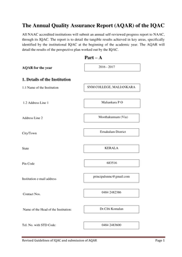 The Annual Quality Assurance Report (AQAR) of the IQAC