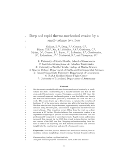 Deep and Rapid Thermo-Mechanical Erosion by a Small-Volume Lava Flow