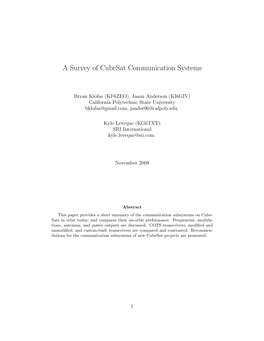 A Survey of Cubesat Communication Subsystems