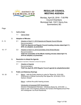 Regular Council Meeting Agenda