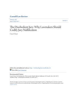 Why Lawmakers Should Codify Jury Nullification Caisa E
