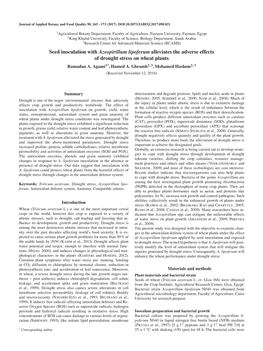 Seed Inoculation with Azospirillum Lipoferum Alleviates the Adverse Effects of Drought Stress on Wheat Plants Ramadan A