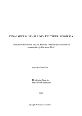 Venäläiset Ja Venäläinen Kulttuuri Suomessa